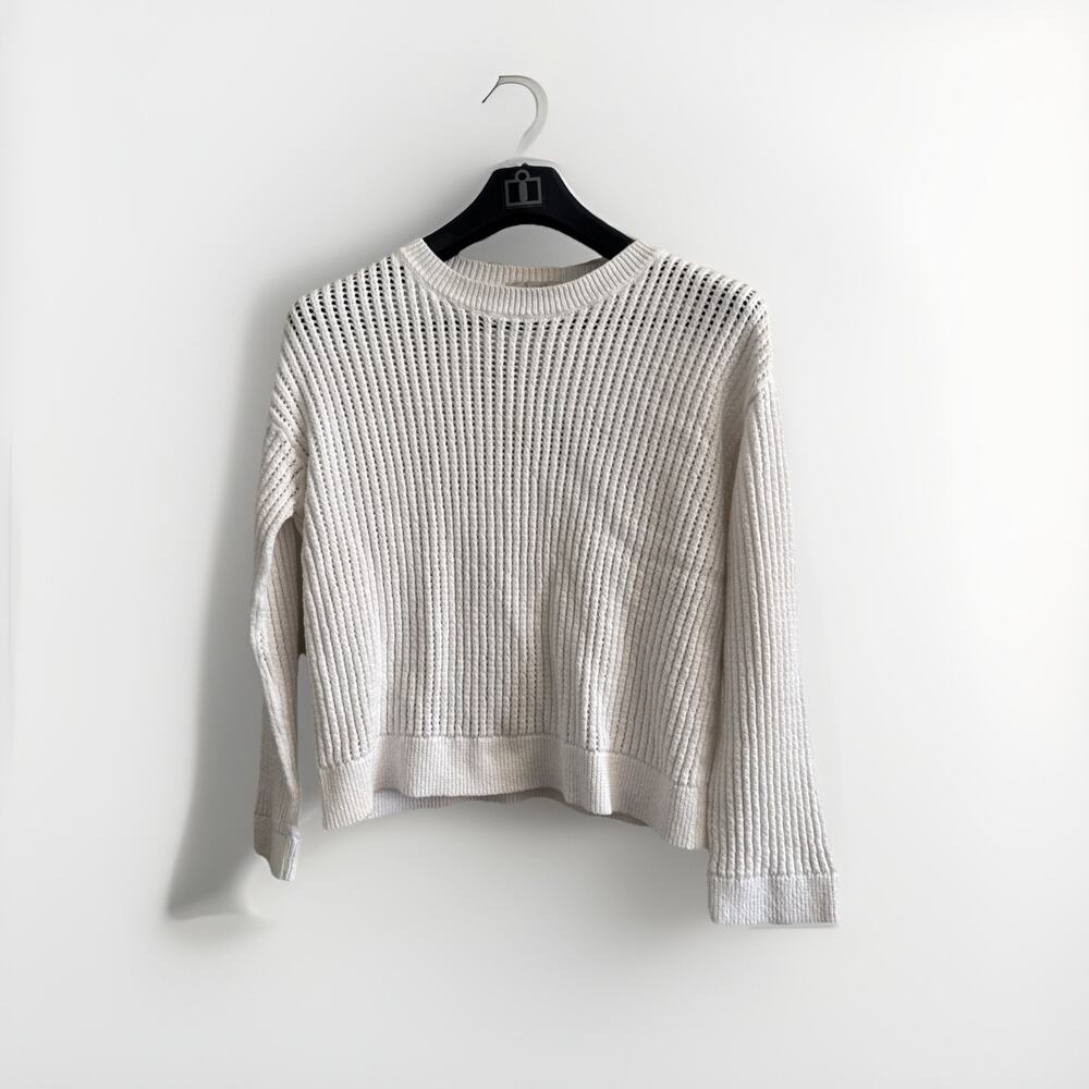 Loft Chunky Open Knit Crop Sweater Medium White Crop Boxy Fisherman Boho Beach